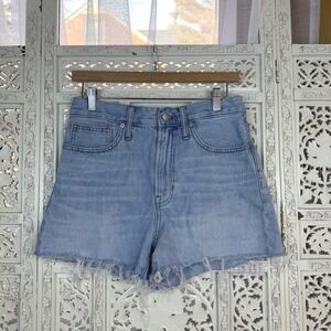 Madewell Perfect Jean Short Light Wash Sz 27 Run Big Raw Hem Cut Off Distressed